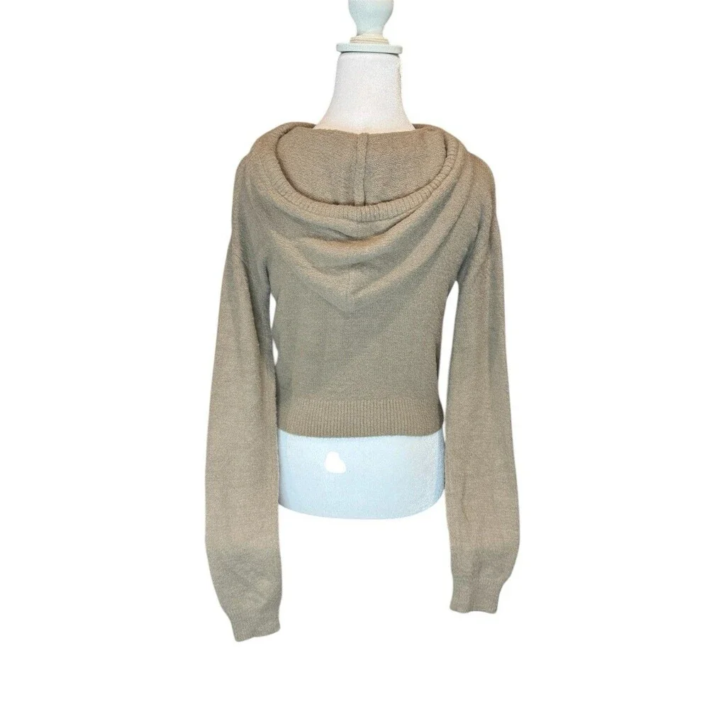 SO Juniors Hoodie XS Beige Eyelash Plush Yard Crop Khaki Loungewear Womens NWT